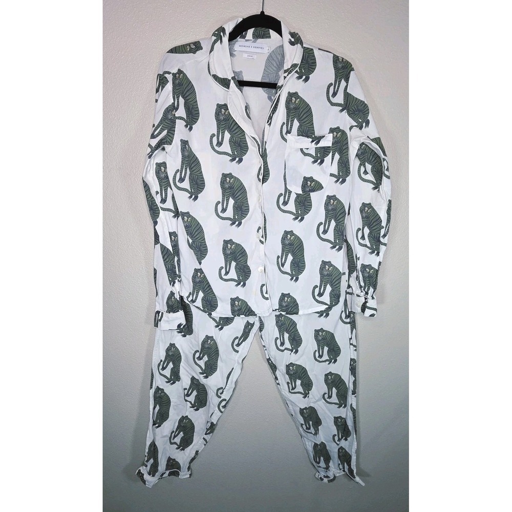 Desmond & Dempsey London Tiger Print Pajama Set‎ 100% Cotton Button Front Size S